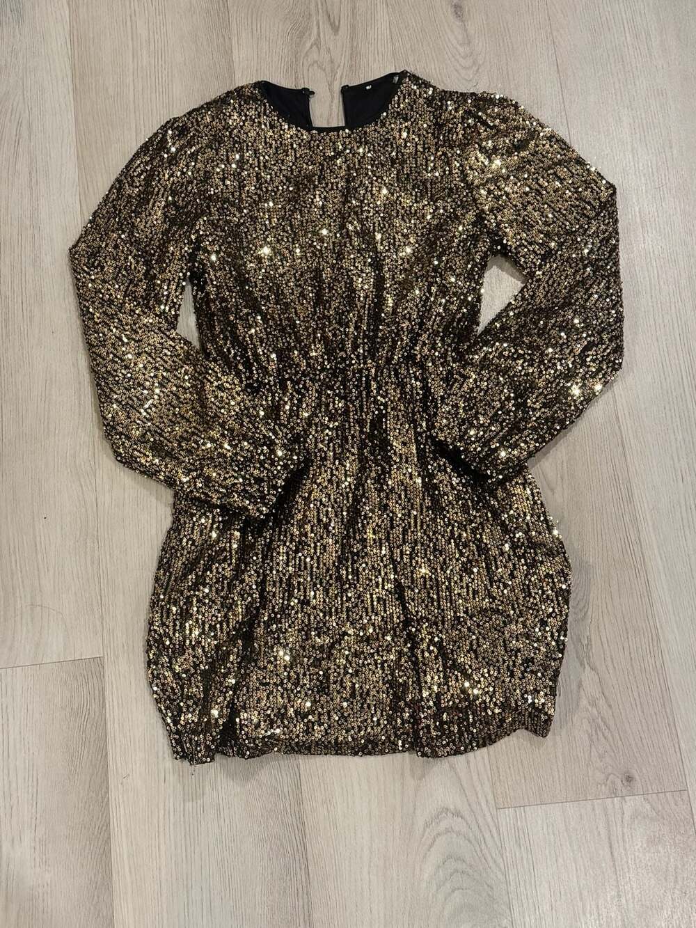 Kids Girl Sequin Dress Size 11-12 Gold Long Sleeve Mini